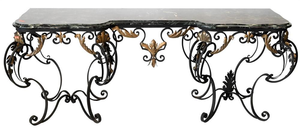 Marble and Iron Hall Table, having shaped marble top on (1 of 6)