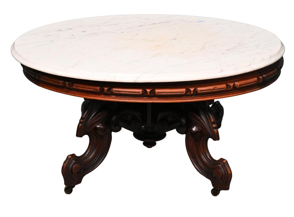 Brooks Victorian Walnut Marble Top Table, cut down to (1 of 4)
