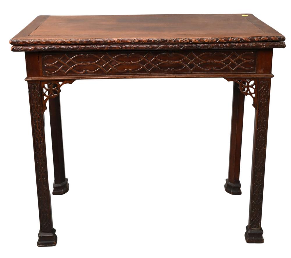 George III Mahogany Game Table, having blind carved (1 of 4)