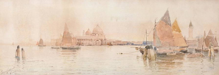 Prosper Louis Senat (1852 - 1925), Venice, watercolor,: Prosper Louis Senat (1852 - 1925), Venice, watercolor, signed and titled lower left Prosper L Senat, Venice, sight size 10 3/4" x 30 1/4".