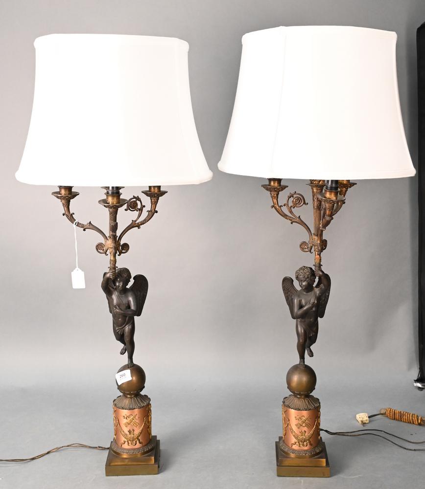 Pair of Three Light Candelabras, having winged putti (1 of 5)