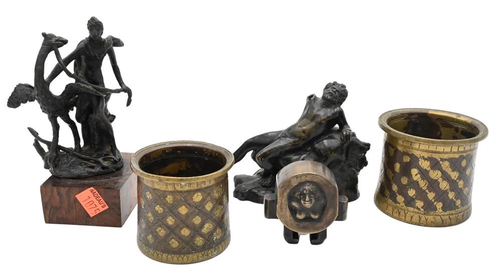 Tray Lot, to include three bronze figures, along with (1 of 5)