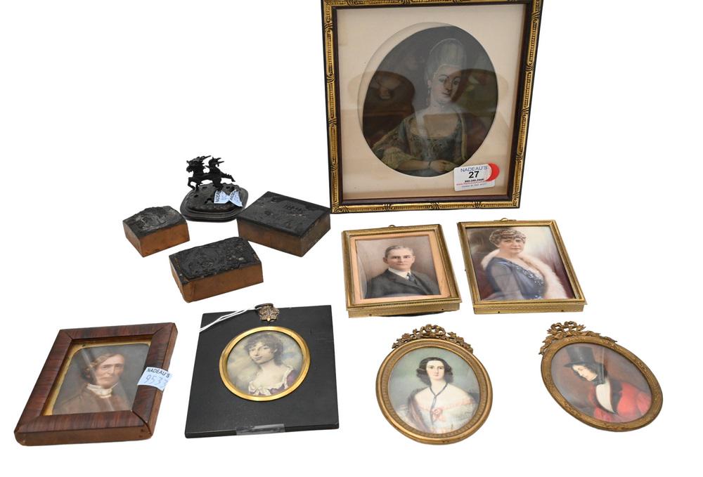 Tray Lot, to include group of four mini portraits, to include one attributed to Jeremiah Meyer (1735 (1 of 5)