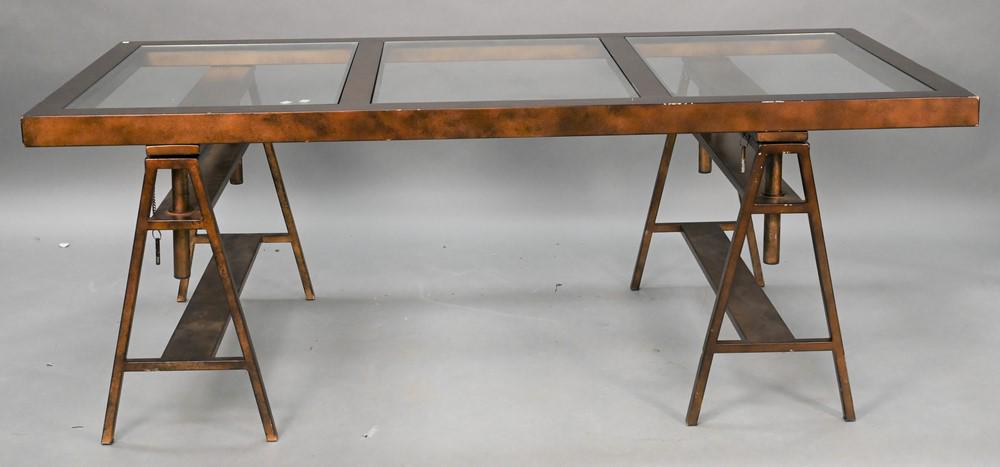 Contemporary Metal Table, having sawhorse base with (1 of 4)