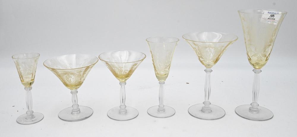 60 Piece Etched Stemware Pieces, to include 14 stemmed (1 of 4)