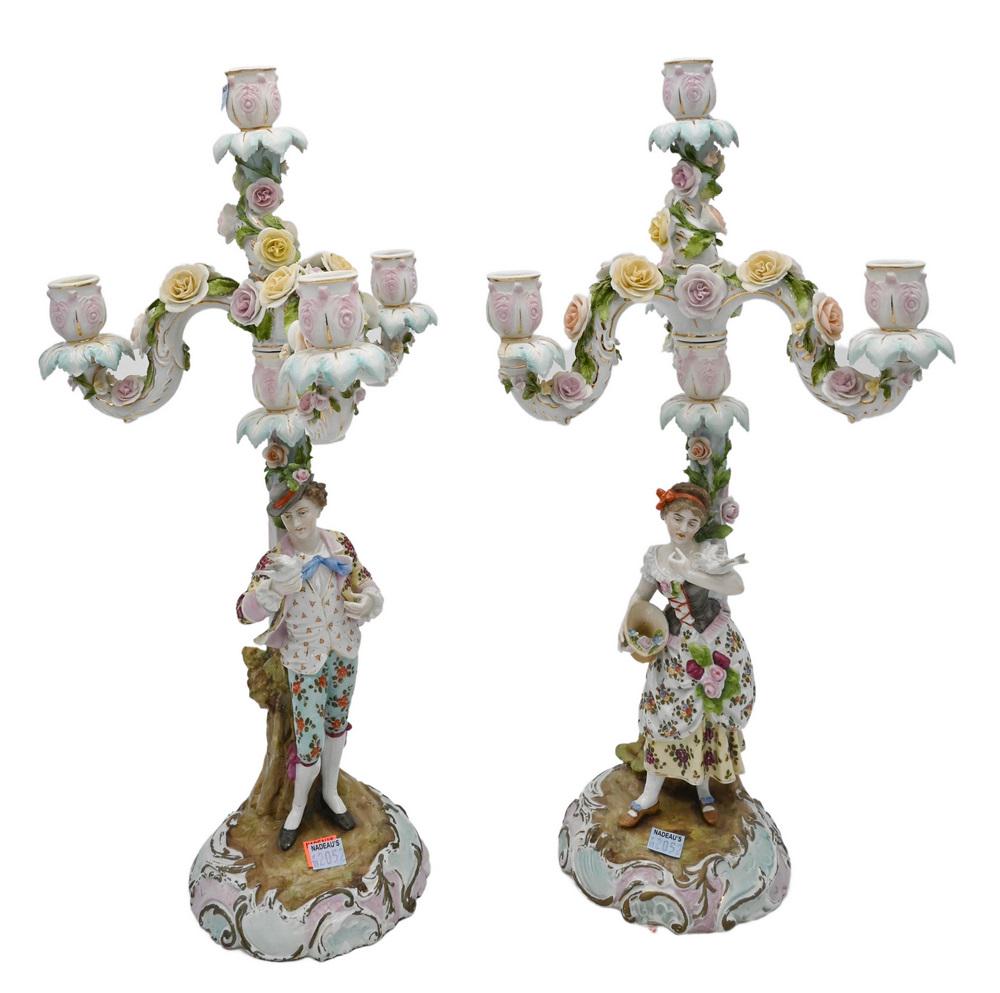 Pair of Royal Vienna Capodimonte Figural Candlesticks, (1 of 6)