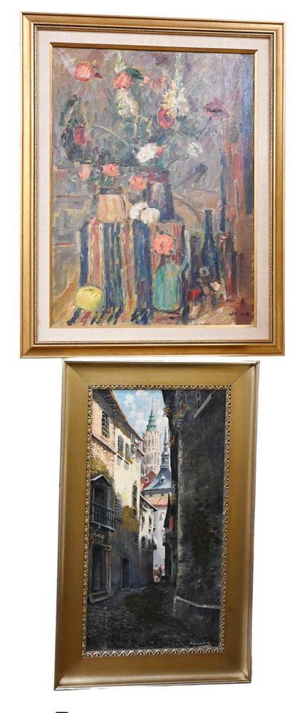 Four Oil on Canvas Pieces, to include still life of (1 of 7)