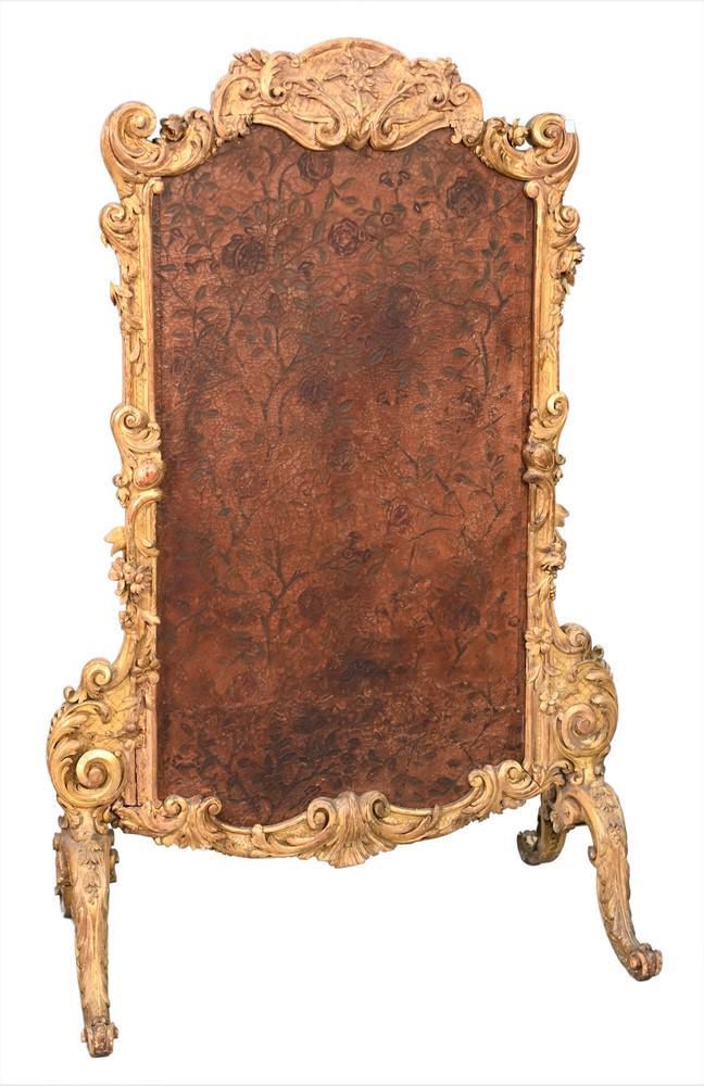Louis XV Style Gilt Fire Screen, having embossed (1 of 4)