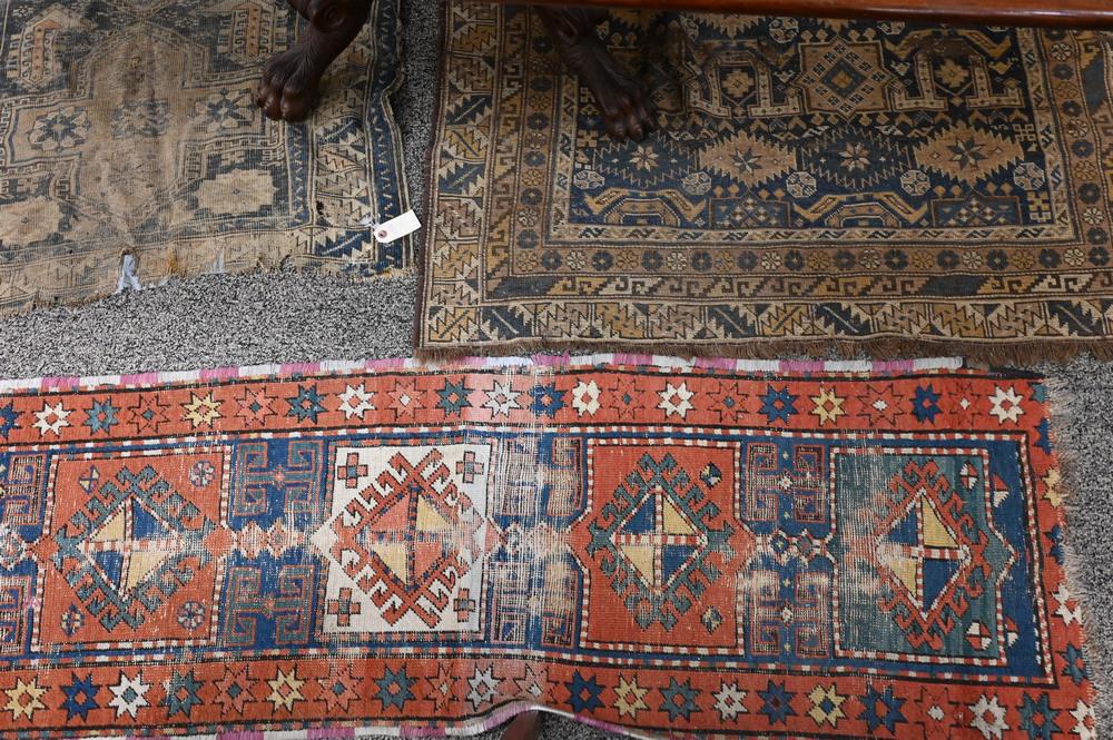 Three Oriental Rugs, all in as is condition, worn, 1' (1 of 3)