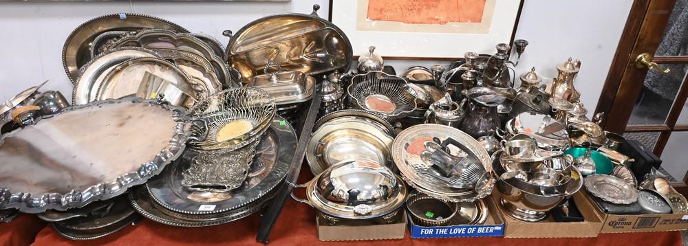 Table Lot of Silverplate, to include tea set, platters, (1 of 4)