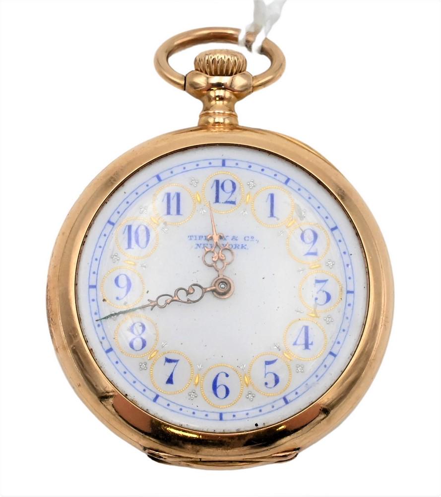 Tiffany & Company 18 Karat Gold Lapel Watch, to include case works, face marked Tiffany & Company (1 of 3)