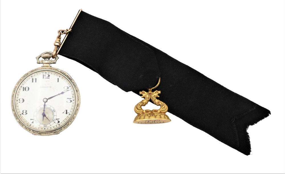 14 Karat White Gold Hamilton Open Face Pocket Watch, 44.5 millimeters, 62 grams total weight. (1 of 6)