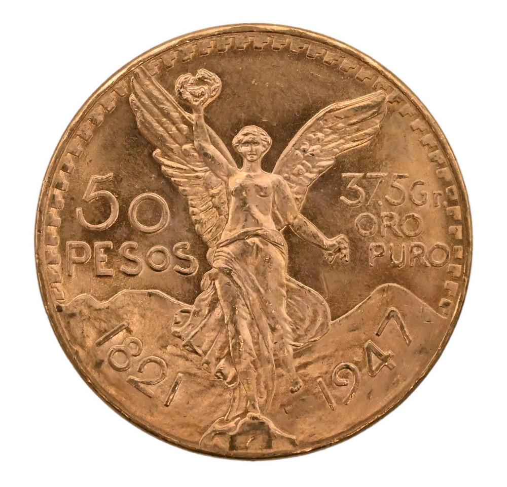 1947 Gold 50 Peso Coin, 1.2057 t.oz. pure gold, uncirculated. Winning bidder can take 1 or up to 10.: 1947 Gold 50 Peso Coin, 1.2057 t.oz. pure gold, uncirculated. Winning bidder can take 1 or up to 10. Coins are located off site. One coin will be available for pick up day of sale. Any additional coin