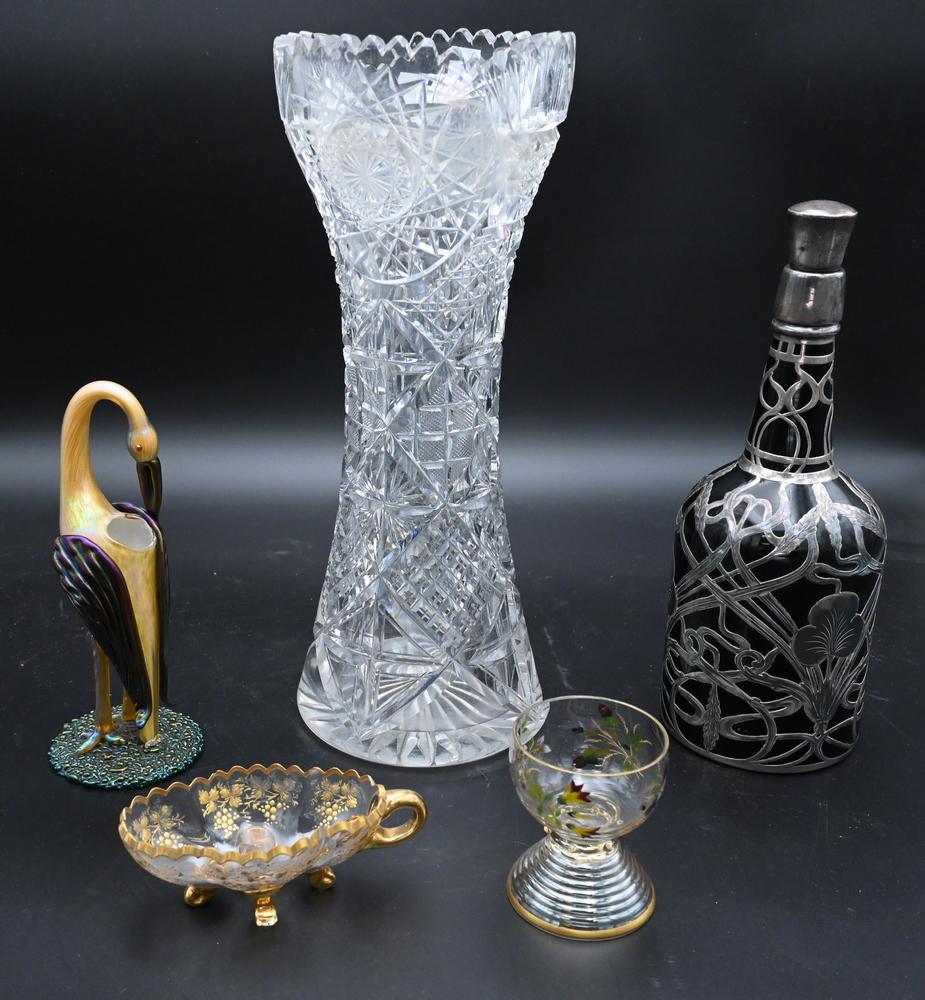 Group of Glass and Crystal, to include nine etched and gilt glass salts, Venetian stems, two silver (1 of 4)
