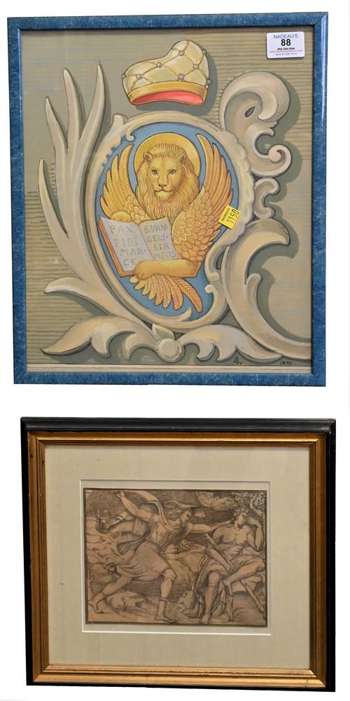 Three Piece Framed Art Group, to include Mercury Slay's Argus Roman pencil sketch; pencil and pen (1 of 5)