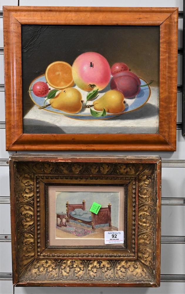 Two Framed Pieces, to include still life of fruit on a plate, oil on board, signed illegibly lower (1 of 3)
