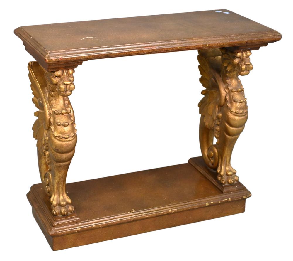 Contemporary Hall Table, having winged griffin supports on claw feet. height 28 inches, top 14 1/2" (1 of 4)