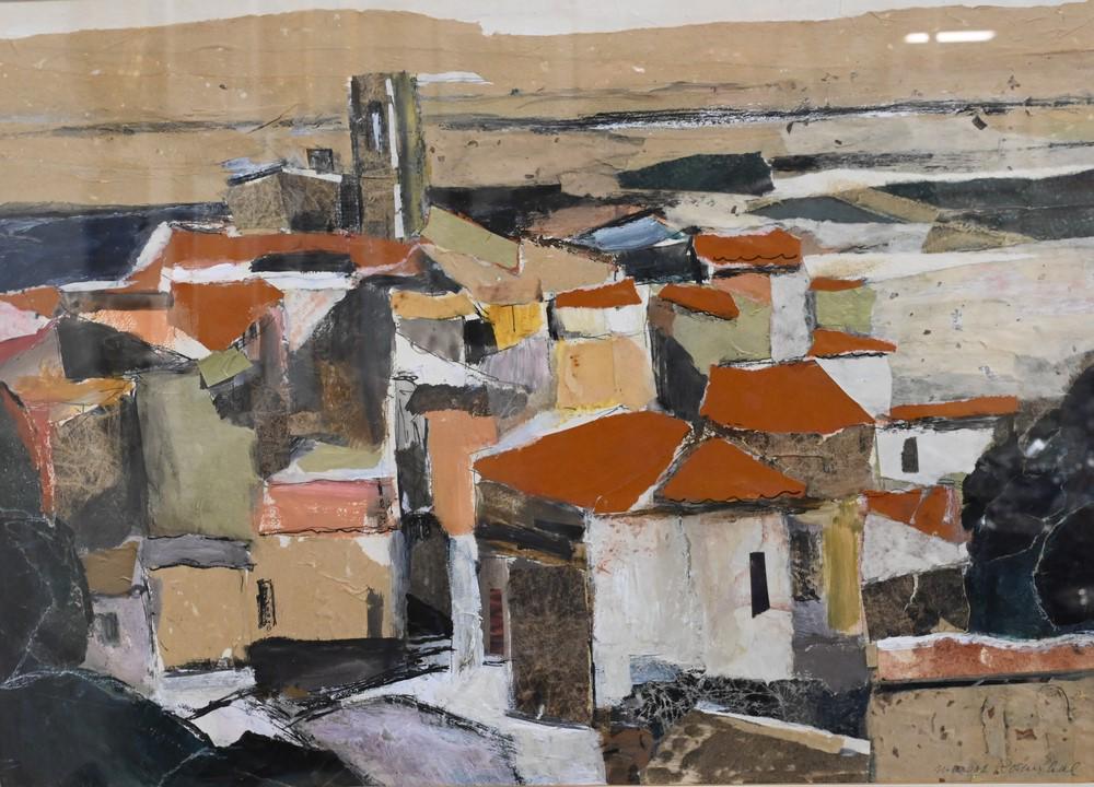 Two Framed Pieces, to include Margos Rosenthal, "St. Paul De Vence" collage, pencil signed, 16 1/2" (1 of 4)