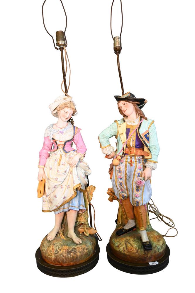 Pair of Bisque Figures Mounted as Lamps, probably French, 19th century, (hat repaired, chip at base, (1 of 7)