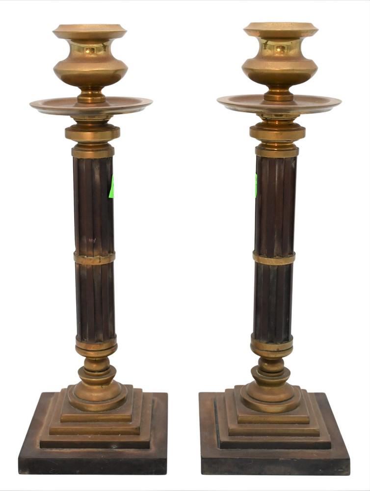 Pair of Heavy Brass and Bakelite Candlesticks, height 12 inches. (1 of 3)
