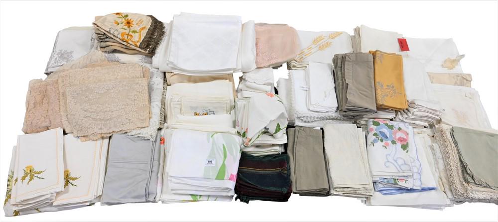 Table Lot of Linens, mostly tablecloths, placemats, etc., to include vintage crochet and lace, some (1 of 4)