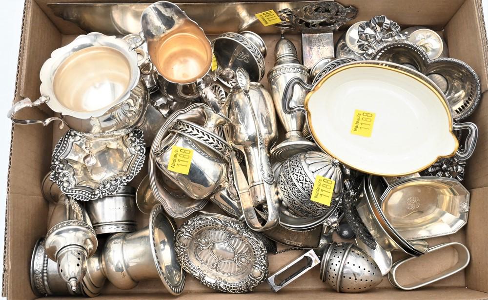 Tray Lot of Sterling Silver, to include salt and pepper shakers, napkin rings, tea balls, salts, (1 of 5)