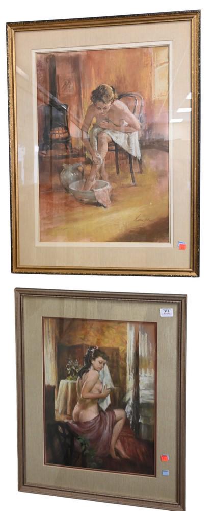 Two Victor Olson (American, 1924 - 2007) Pastels on Paper, Seated Woman, signed lower right, sight (1 of 5)