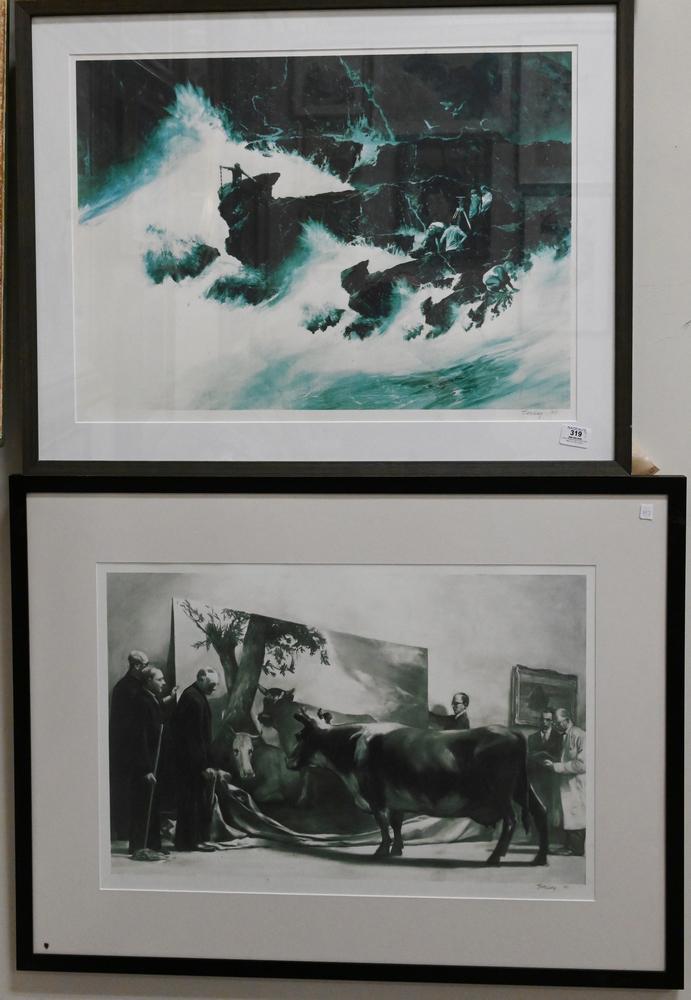Three Pencil Signed Prints by Ramsey, to include Reflection; cow looking at a painting of cows; (1 of 4)