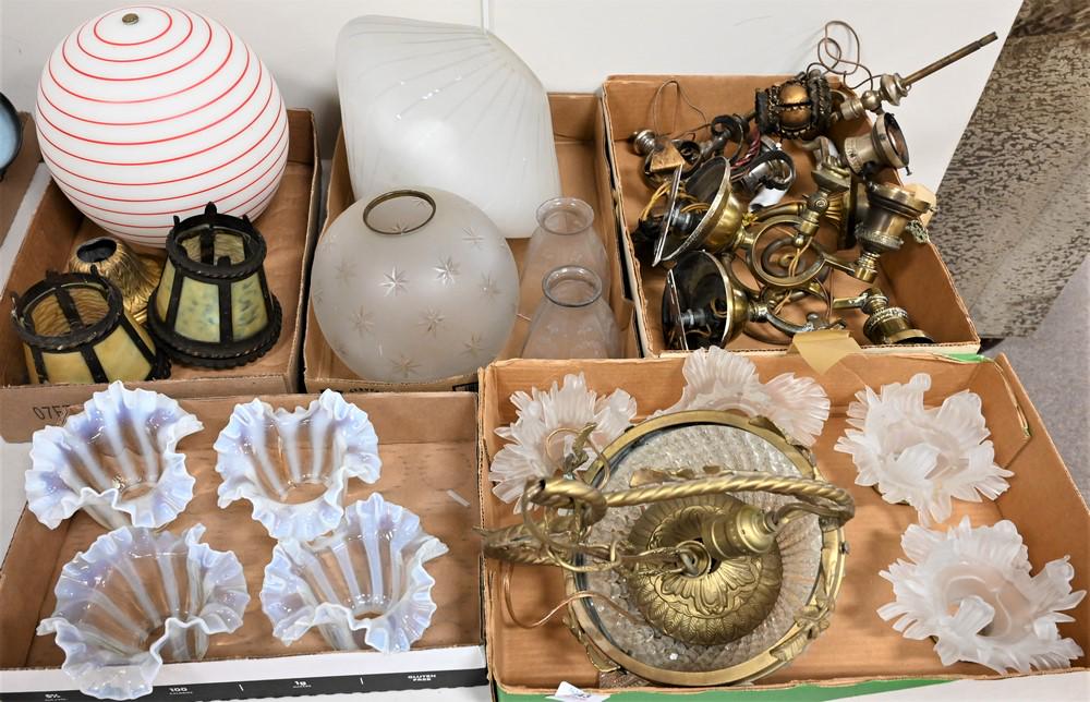 Group of Lighting, to include frosted shades, wall sconces, hanging lights, set of four art glass (1 of 5)