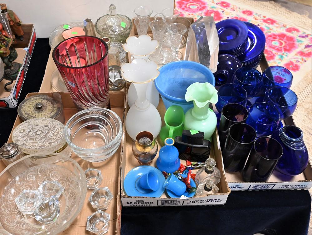 Group of Six Tray Lots of Glass, to include vases, plates, bowls, etc. (1 of 4)