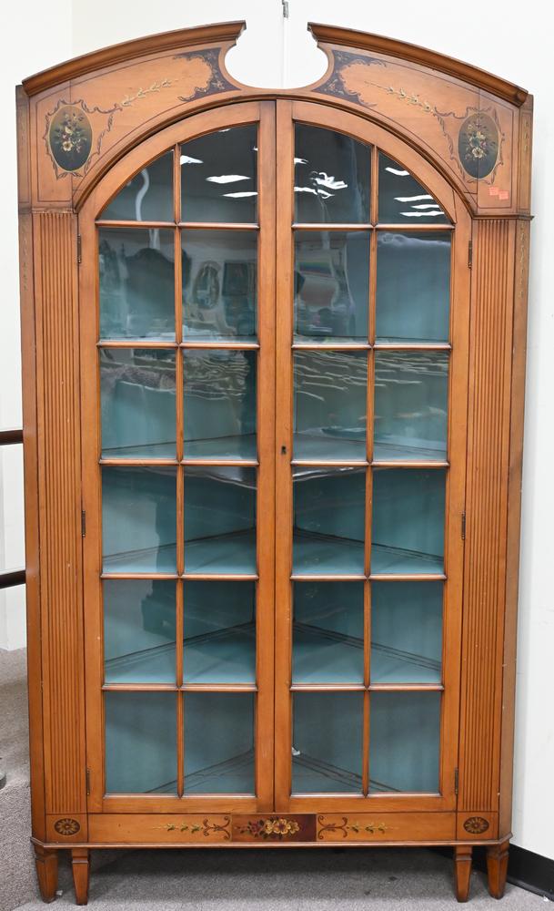 Pair of Adams Style Corner Cabinets, having paint decorated top and bottom, each with two round top (1 of 6)