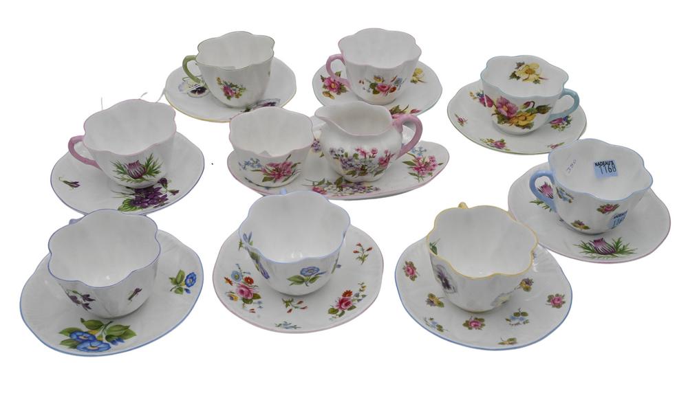 Shelley Porcelain Group, to include eight cups and saucers, along with a three piece set. (1 of 5)