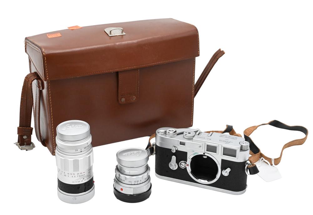 Leica Camera, M3-973923, along with two lenses and meter, stand, original box, papers, leather case, (1 of 7)