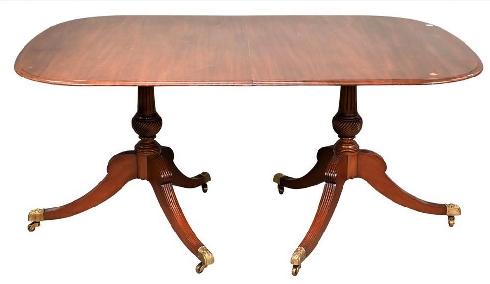 Margolis Custom Mahogany Double Pedestal Dining Table, along with three 14 inch leaves; custom pads (1 of 3)