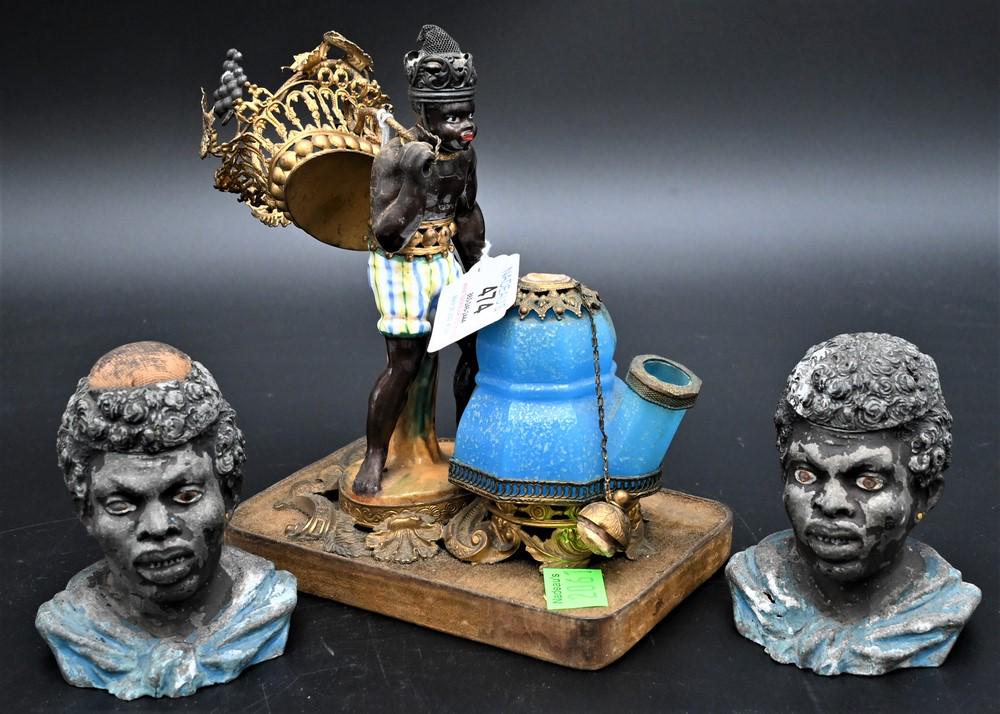 Three Blackamoor Figures, To include small glass perfume bottle with porcelain; figure holding (1 of 5)