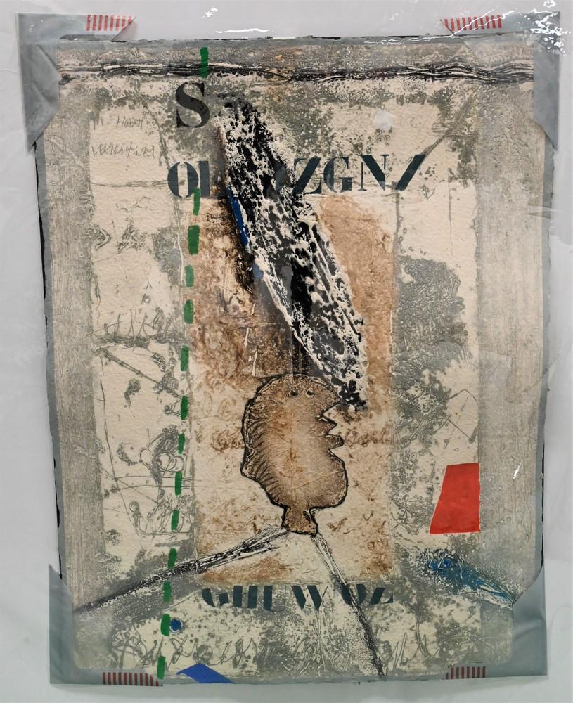 James Coignard (1925 - 2008), mixed media, "Personnage Et Agression Verticale", pencil signed lower (1 of 5)