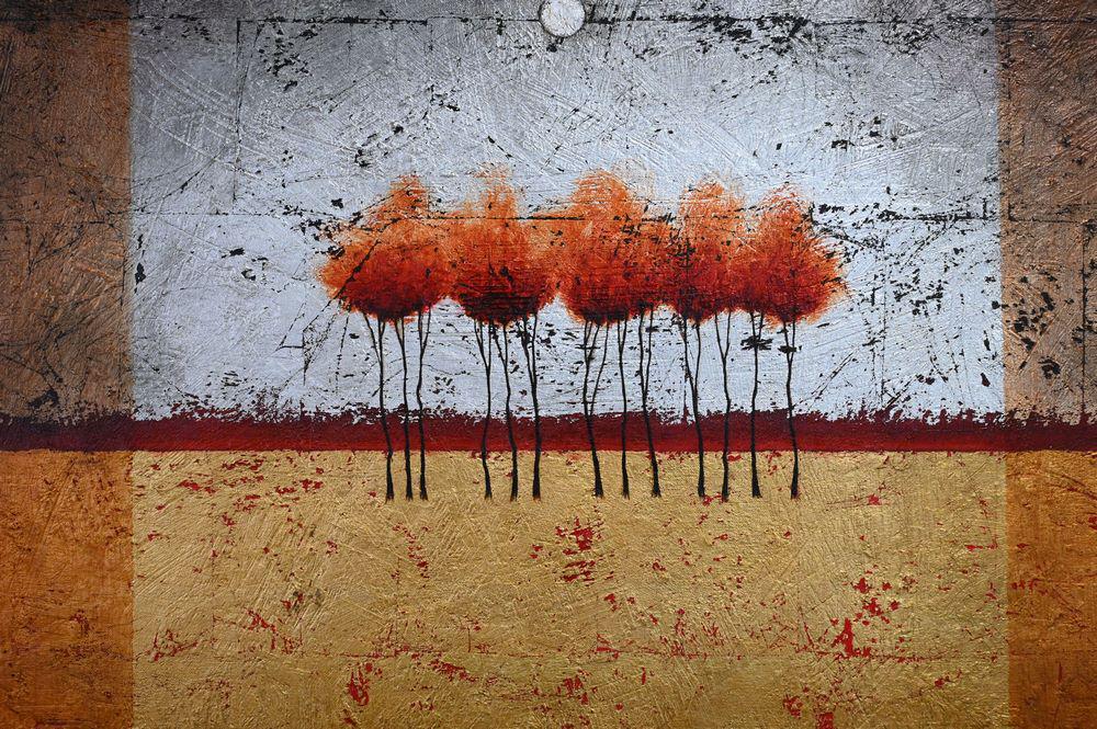 Dorothy Cochran, oil on canvas, trees, titled on verso "Silver Sky" from Full Moon Series #8, dated (1 of 4)