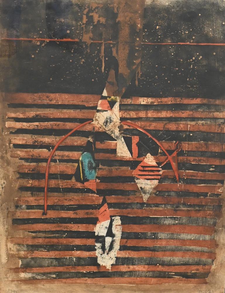 Johnny Friedlaender (German, 1912 - 1992), composition, etching with color wash, pencil signed and (1 of 4)