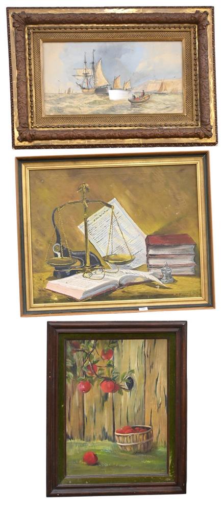 Three Piece Lot, to include a Charles J. Dorly watercolor, seascape, 12 1/2" x 24 1/2"; a still (1 of 5)
