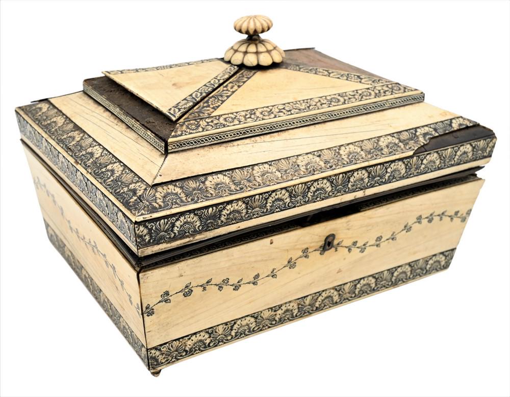 19th Century Box, mounted, circa 1860, some parts missing, top 9 1/2" x 12 1/2". This item cannot be: 19th Century Box, mounted, circa 1860, some parts missing, top 9 1/2" x 12 1/2". This item cannot be purchased or shipped by bidders residing outside of the United States or California, Hawaii, Nevada