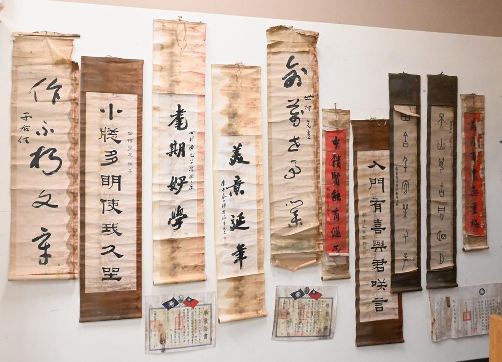 Lot of 13 Chinese Scrolls, all having Chinese characters, (mold damage) largest 70" x 14".: Lot of 13 Chinese Scrolls, all having Chinese characters, (mold damage) largest 70" x 14".