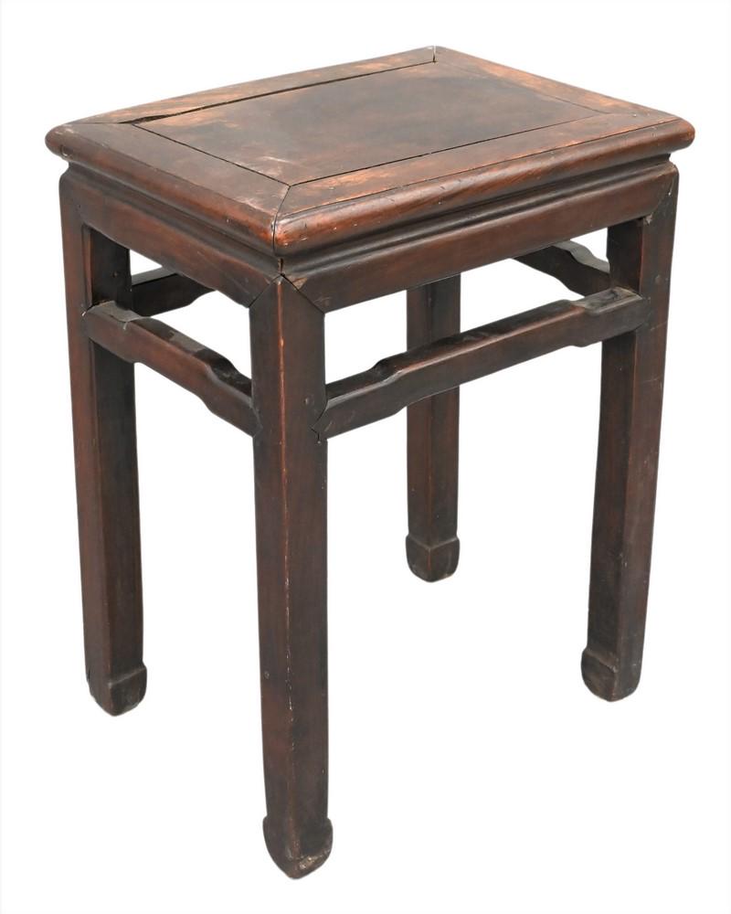 Chinese Hardwood Stands, having rectangular top on simple legs, probably 18th/19th century, height: Chinese Hardwood Stands, having rectangular top on simple legs, probably 18th/19th century, height 20 1/2 inches, top 12" x 16". Provenance: Estate of Wallace Bradway, New Haven, CT.