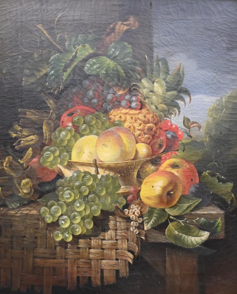 George Lance (1802 - 1864), still life with fruit, oil on canvas, signed lower right G. Lance 1841,: George Lance (1802 - 1864), still life with fruit, oil on canvas, signed lower right G. Lance 1841, 30" x 25".