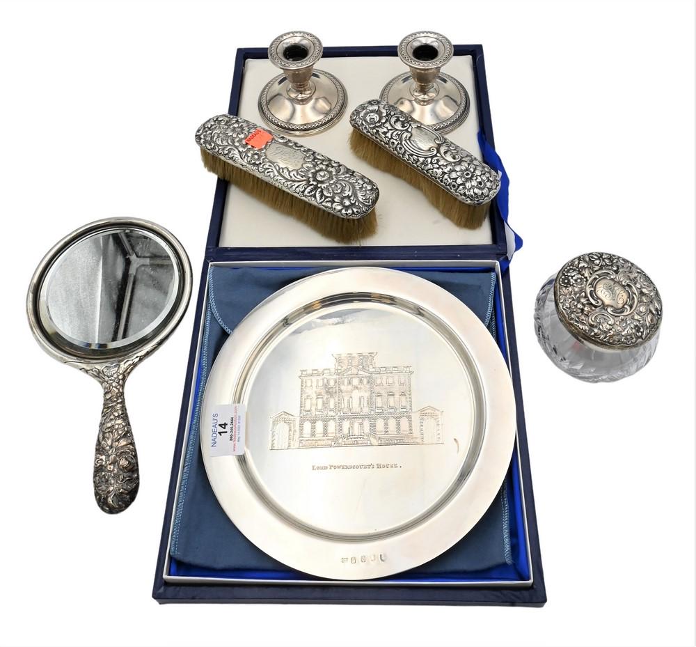 Silver Lot, to include Lord Powerscourt House plate, Gorham repousse mirror and brush set; along (1 of 5)