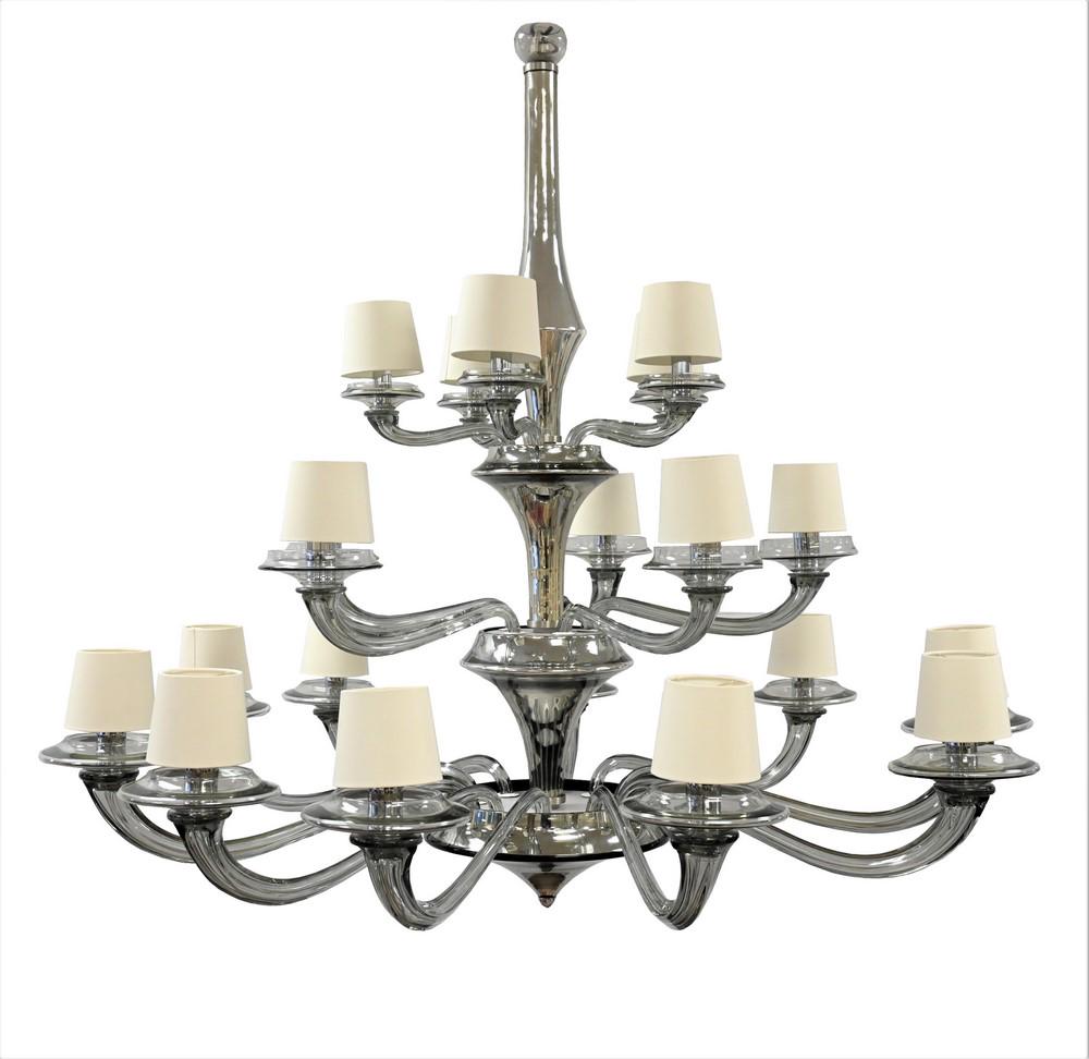 Donghia Luna Super Grande Chandelier, having 20 Murano style glass arms with shades, silvered art (1 of 6)