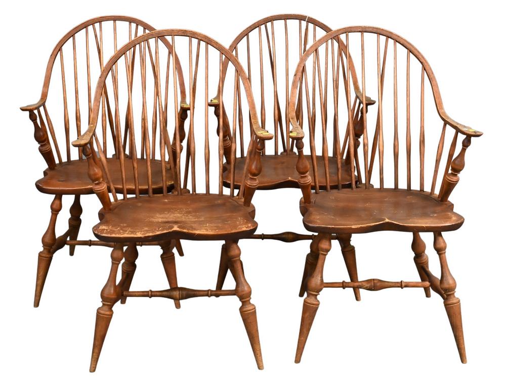 Set of Four Custom Windsor Style Continuous Armchairs, having brace backs, attributed to D.R. Dimes, (1 of 4)