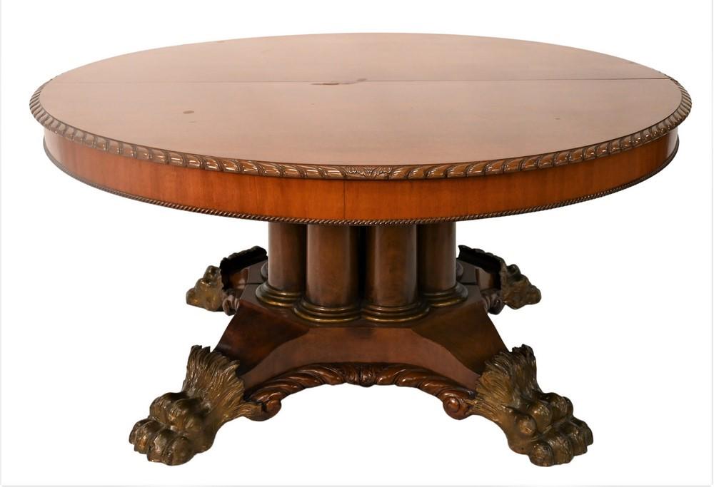 Round Victorian Mahogany Dining Table, on eight column base set on carved platform, large paw feet, (1 of 5)