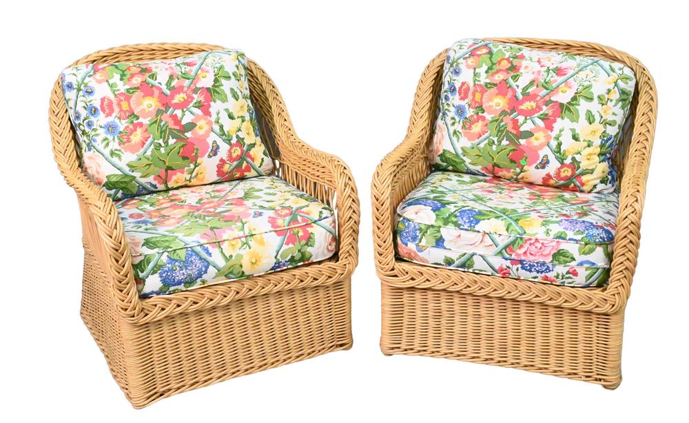 Bielecky Brothers Two Piece Wicker Set, to include two armchairs, along with custom cushions, height (1 of 4)