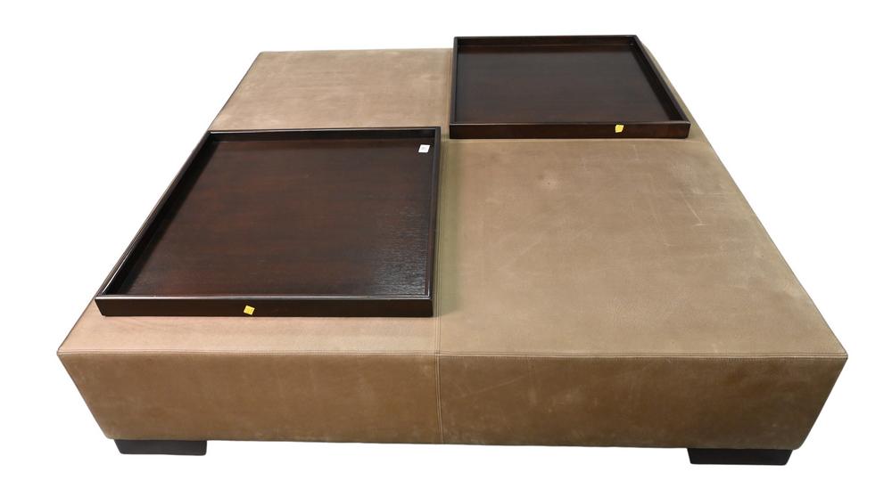 Christian Liaigre Ottoman "Galet" from Holly Hunt, having two moveable trays, height 14 1/2 inches, (1 of 4)