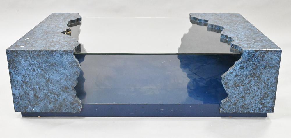 Two Piece Lot, to include Mid Century glass top coffee table, height 16 1/2 inches, top 38" x 58"; (1 of 5)